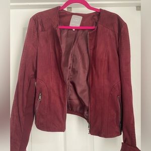 Super cute L dark red/burgundy faux suede moto jacket Lemon Tart brand